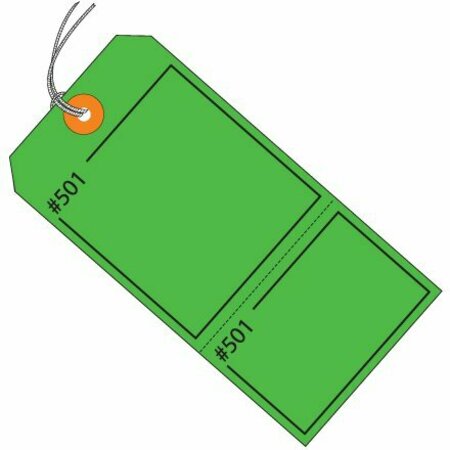 BSC PREFERRED 4 3/4 x 2-3/8'' Green Claim Tags Consecutively Numbered - Pre-Strung, 1000PK S-18310G